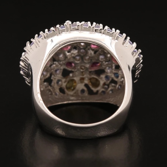 Sterling Silver Dome Ring Featuring Tanzanite, Garnets and Sapphires - Picture 5 of 6